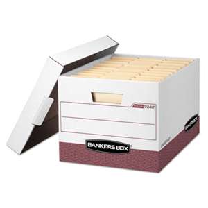 FELLOWES MFG. CO. R-KIVE Max Storage Box, Letter/Legal, Locking Lid, White/Red 12/Carton