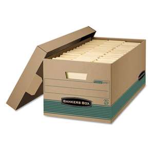 FELLOWES MFG. CO. STOR/FILE Extra Strength Storage Box, Letter, Lift-Off Lid, Kft/Green, 12/Carton