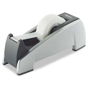 FELLOWES MFG. CO. Office Suites Desktop Tape Dispenser, 1" Core, Plastic, Heavy Base, Black/Silver