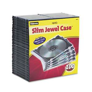 FELLOWES MFG. CO. Slim Jewel Case, Clear/Black, 100/Pack