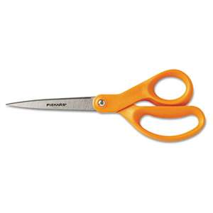 FISKARS MANUFACTURING CORP Home And Office Scissors, 8" Length, Stainless Steel, Straight, Orange Handle