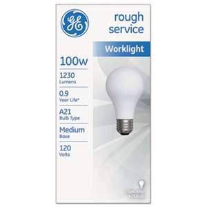 GENERAL ELECTRIC CO. Rough Service Incandescent Worklight Bulb, A21, 100 W, 1230 lm