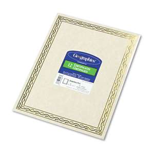 GEOGRAPHICS Foil Stamped Award Certificates, 8-1/2 x 11, Gold Serpentine Border, 12/Pack