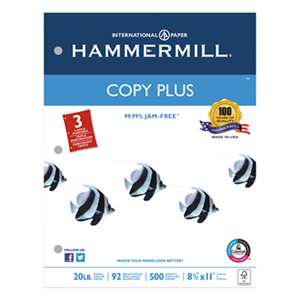 HAMMERMILL/HP EVERYDAY PAPERS Copy Plus Copy Paper, 3-Hole Punch, 92 Brightness, 20lb, Ltr, White, 500 Shts/Rm