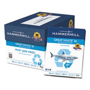 HAMMERMILL/HP EVERYDAY PAPERS Great White Recycled Copy Paper, 92 Brightness, 20lb, 8-1/2 x 11, 5000 Shts/Ctn