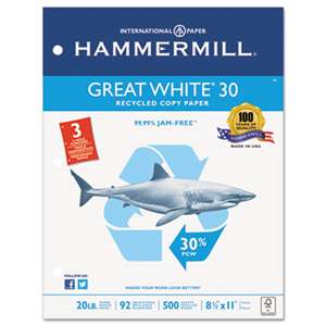 HAMMERMILL/HP EVERYDAY PAPERS Great White Recycled Copy 3-Hole Punched, 92 Brightness, 20lb, Letter, 5000/Ctn