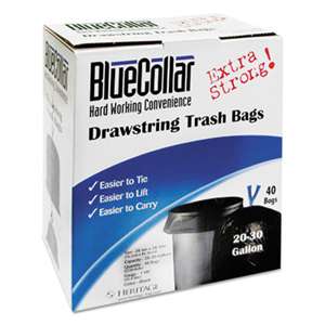 HERITAGE Drawstring Trash Bags, 20-30gal, 1mil, 30 x 34, Black, 40/Box