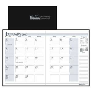 HOUSE OF DOOLITTLE Recycled Ruled 14-Month Planner, Leatherette Cover, 7x10, Black, 2016-2018