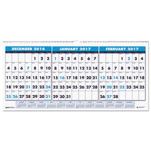 HOUSE OF DOOLITTLE Recycled Three-Month Horizontal Wall Calendar, 17 x 8, 14-Month, 2016-2018