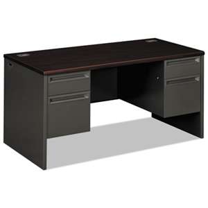 HON COMPANY 38000 Series Double Pedestal Desk, 60w x 30d x 29-1/2h, Mahogany/Charcoal