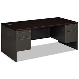 HON COMPANY 38000 Series Double Pedestal Desk, 72w x 36d x 29-1/2h, Mahogany/Charcoal
