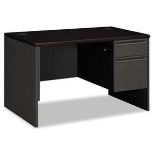 HON COMPANY 38000 Series Right Pedestal Desk, 48w x 30d x 29-1/2h, Mahogany/Charcoal