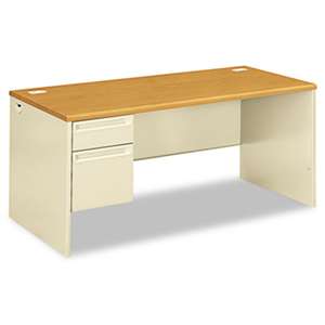 HON COMPANY 38000 Series Left Pedestal Desk, 66w x 30d x 29-1/2h, Harvest/Putty