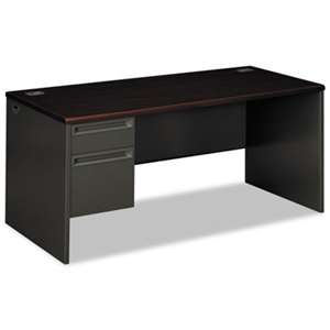 HON COMPANY 38000 Series Left Pedestal Desk, 66w x 30d x 29-1/2h, Mahogany/Charcoal