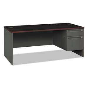 HON COMPANY 38000 Series Right Pedestal Desk, 72w x 36d x 29-1/2h, Mahogany/Charcoal