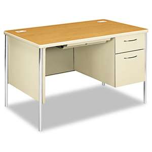 HON COMPANY Mentor Series Single Pedestal Desk, 48w x 30d x 29-1/2h, Harvest/Putty