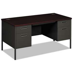 HON COMPANY Metro Classic Double Pedestal Desk, 60w x 30d x 29 1/2h, Mahogany/Charcoal