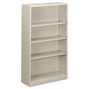 HON COMPANY Metal Bookcase, Four-Shelf, 34-1/2w x 12-5/8d x 59h, Light Gray