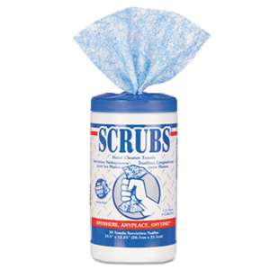 SCRUBS 42230 Hand Cleaner Towels, Cloth, 10 1/2 x 12 1/4, Blue/White, 30/Canister