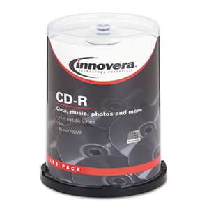 INNOVERA CD-R Discs, Hub Printable, 700MB/80min, 52x, Spindle, Matte White, 100/Pack