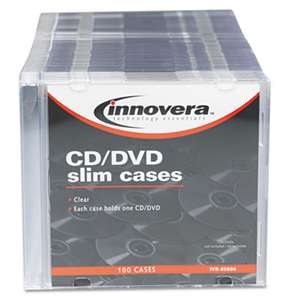 INNOVERA CD/DVD Polystyrene Thin Line Storage Case, Clear, 100/Pack