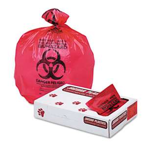 JAGUAR PLASTICS Health Care "Biohazard" Printed Liners, 1.3mil, 33 x 39, Red, 150/Carton