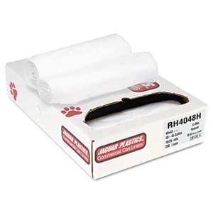 JAGUAR PLASTICS Heavy Grade Liners, 40-45gal, 13mic, 40 x 48, Natural, 25 Bags/Roll, 10 Rolls/CT