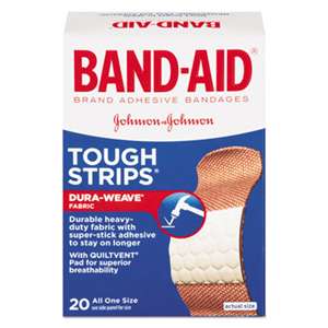 JOHNSON & JOHNSON Flexible Fabric Adhesive Tough Strip Bandages, 1" x 3 1/4", 20/Box