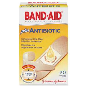 JOHNSON & JOHNSON Antibiotic Adhesive Bandages, Assorted Sizes, 20/Box