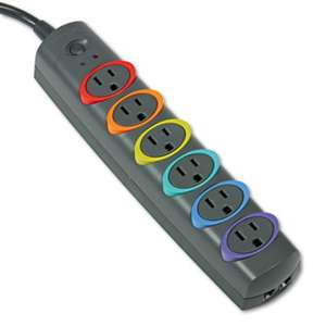 ACCO BRANDS, INC. SmartSockets Color-Coded Strip Surge Protector, 6 Outlets, 7 ft Cord, 945 Joules