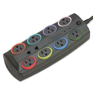 Kensington 62691 SmartSockets Color-Coded Surge Protector, 8 Outlets, 8 ft Cord, 3090 Joules