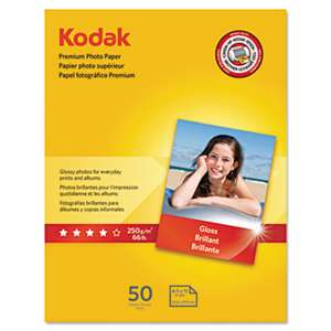 KODAK, EASTMAN, CO. Premium Photo Paper, 8.5 mil, Glossy, 8 1/2 x 11, 50 Sheets/Pack