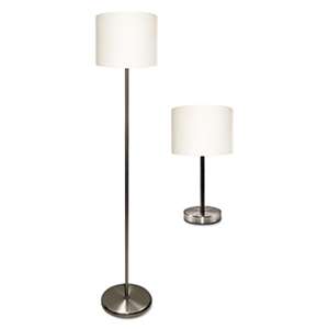 LEDU CORP. Slim Line Lamp Set, Table 12 5/8" High and Floor 61 1/2" High, Silver/White