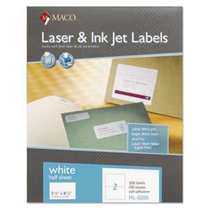 CHARTPAK/PICKETT White Laser/Inkjet Internet Shipping Labels, 5 1/2 x 8 1/2, 200/Box
