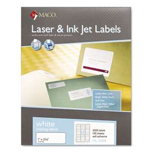 CHARTPAK/PICKETT White Laser/Inkjet Shipping & Address Labels, 1 x 2 5/8, 3000/Box
