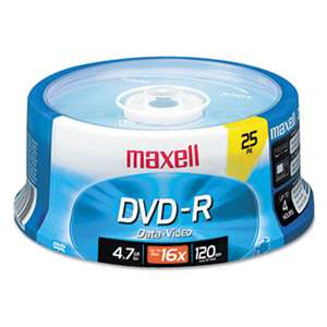 MAXELL CORP. OF AMERICA DVD-R Discs, 4.7GB, 16x, Spindle, Gold, 25/Pack