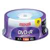 MAXELL CORP. OF AMERICA DVD+R Discs, 4.7GB, 16x, Spindle, Silver, 25/Pack