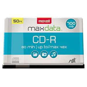 MAXELL CORP. OF AMERICA CD-R Discs, 700MB/80min, 48x, Spindle, Silver, 50/Pack