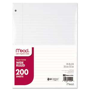 MEAD PRODUCTS Filler Paper, 15lb, Wide Rule, 3 Hole, 10 1/2 x 8, 200 Sheets