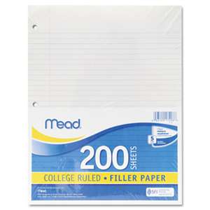 MEAD PRODUCTS Filler Paper, 15lb, College Rule, 11 x 8 1/2, White, 200 Sheets
