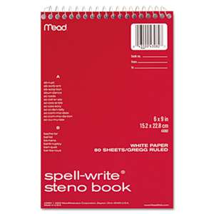 MEAD PRODUCTS Spell Write Wirebound Steno Book, Gregg Rule, 6 x 9, White, 80 Sheets