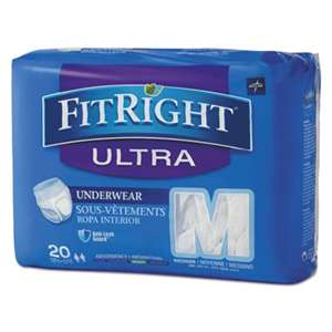 MEDLINE INDUSTRIES, INC. FitRight Ultra Protective Underwear, Medium, 28-40" Waist, 20/Pack, 4 Pack/Ctn