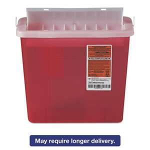 MEDLINE INDUSTRIES, INC. Sharps Container for Patient Room, Plastic, 5qt, Rectangular, Red