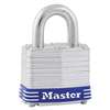 MASTER LOCK COMPANY Four-Pin Tumbler Lock, Laminated Steel Body, 1 9/16" Wide, Silver/Blue, Two Keys