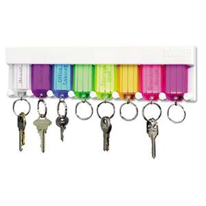 MMF INDUSTRIES Multi-Color Key Rack, 8-Key, 2 3/4 x 1/2 x 10 1/2, Plastic, White