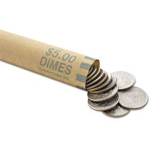 MMF INDUSTRIES Nested Preformed Coin Wrappers, Dimes, $5.00, Green, 1000 Wrappers/Box