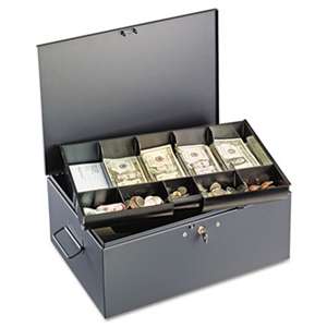 MMF INDUSTRIES Extra Large Cash Box with Handles, Key Lock, Gray