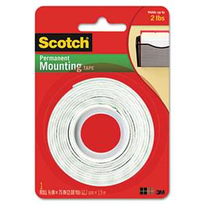 3M/COMMERCIAL TAPE DIV. Foam Mounting Double-Sided Tape, 1/2" Wide x 75" Long