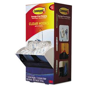 3M/COMMERCIAL TAPE DIV. Clear Hooks & Strips, Plastic, Medium, 50 Hooks w/50 Adhesive Strips per Carton