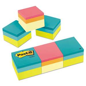 3M/COMMERCIAL TAPE DIV. Mini Cubes, 2 x 2, Canary Yellow/Green Wave, 400-Sheet, 3/Pack